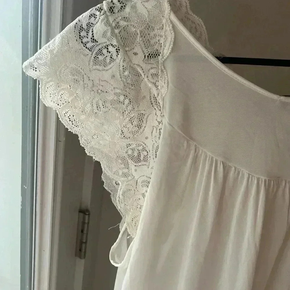 Vintage grannycore coquette ivory bow lace chemise slip dress lingerie nightie - Picture 9 of 13